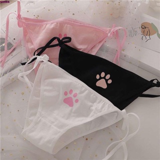 Cute Girls Panties Kawaii Cartoon Cat Ears Low Waist Seamless Underwear Set  Breathable Women's Linge