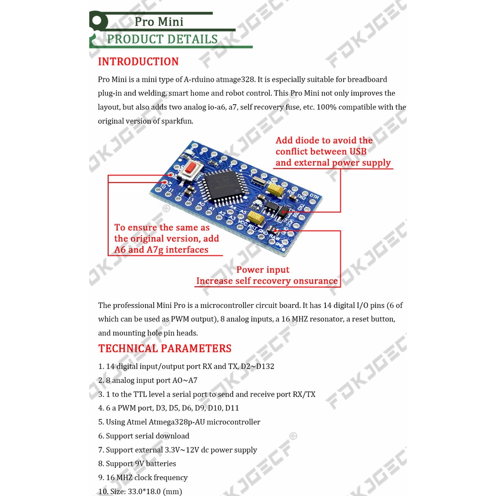 ATMEGA328P Pro Mini 328 Mini ATMEGA328 3.3V/8MHZ 5V/16MHz ATMEGA328P-AU ...