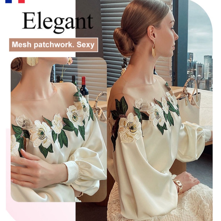 Lace patchwork embroidery collar shirt | Shopee Philippines
