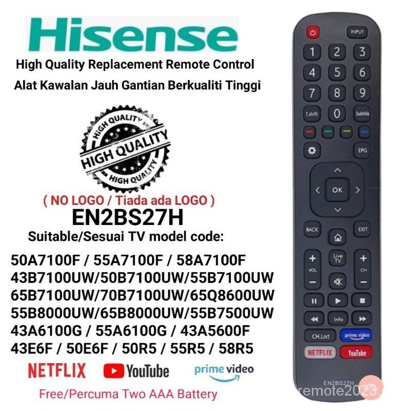 Hisense LED Flat Panel TV Remote Control EN2BS27H (Original or High ...