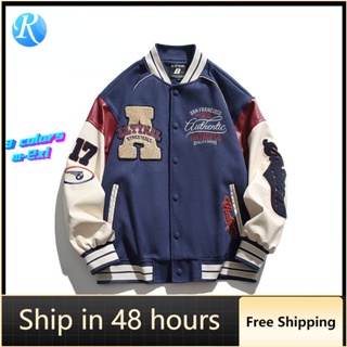 American Hip-hop Flocking Cross Embroidery Varsity Jacket Men