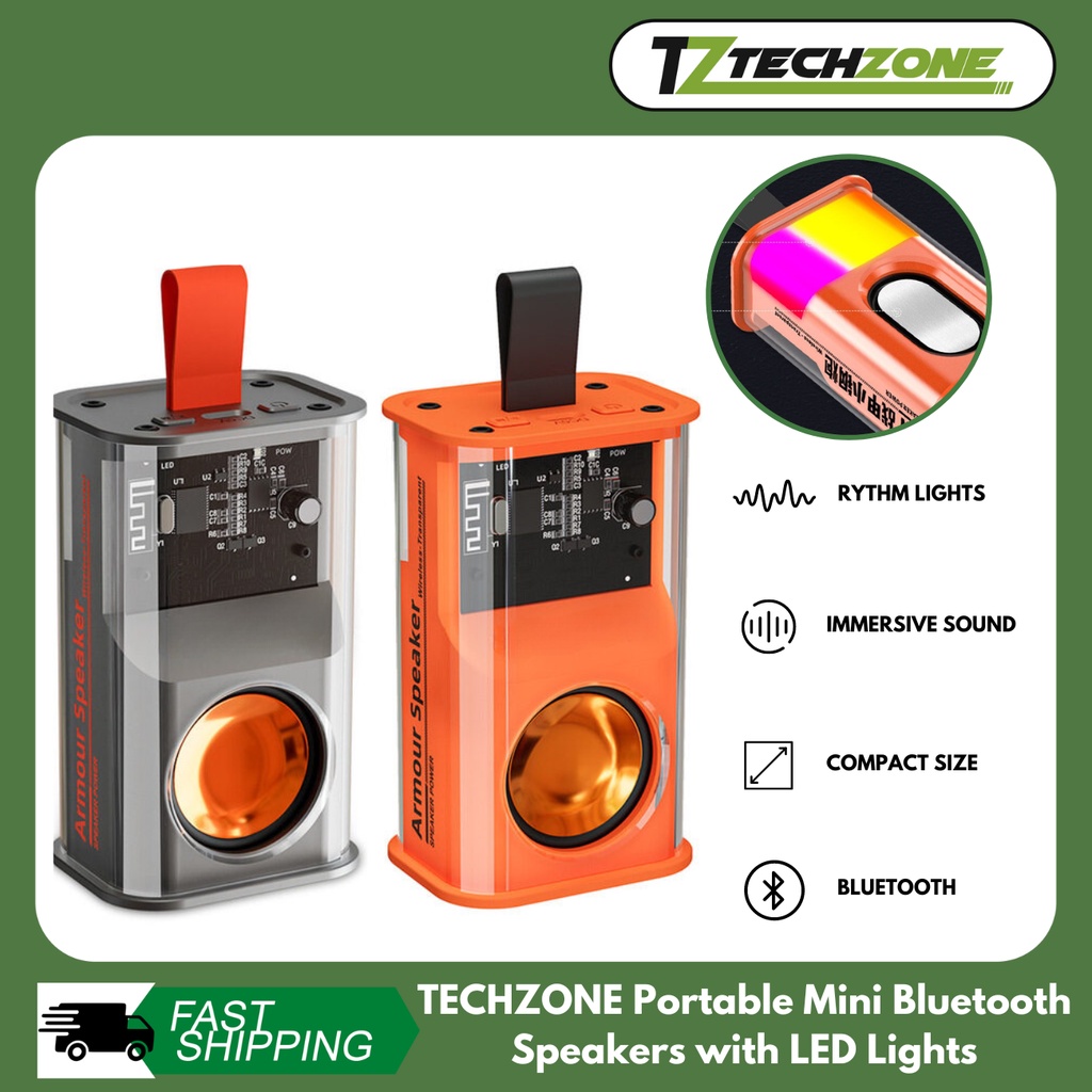 TECHZONE Portable Mini Bluetooth Speakers with LED Lights TWS Pairing ...
