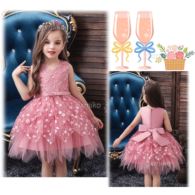 Gown for Baby Girl 912 Months Pink Sleeveless Mesh Fluffy Dress for Kid Girl 1 2 3 4 5 Years