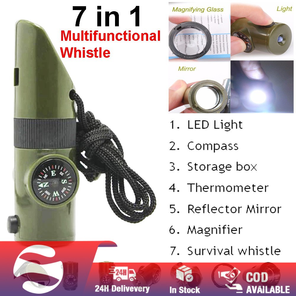 1pc 4-in-1 Outdoor Multifunctional Whistle With Compass, Magnifying Glass,  And Thermometer For Hiking & Camping