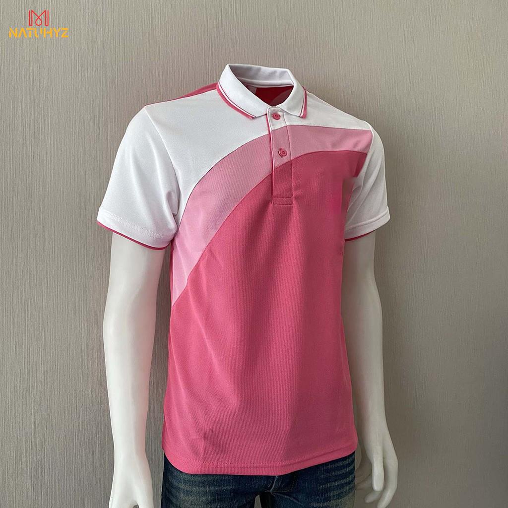 Polo Shirt With Oblique Cut Pink And White Back Pink Back Soft Juti Fabric Comfortable To 1333