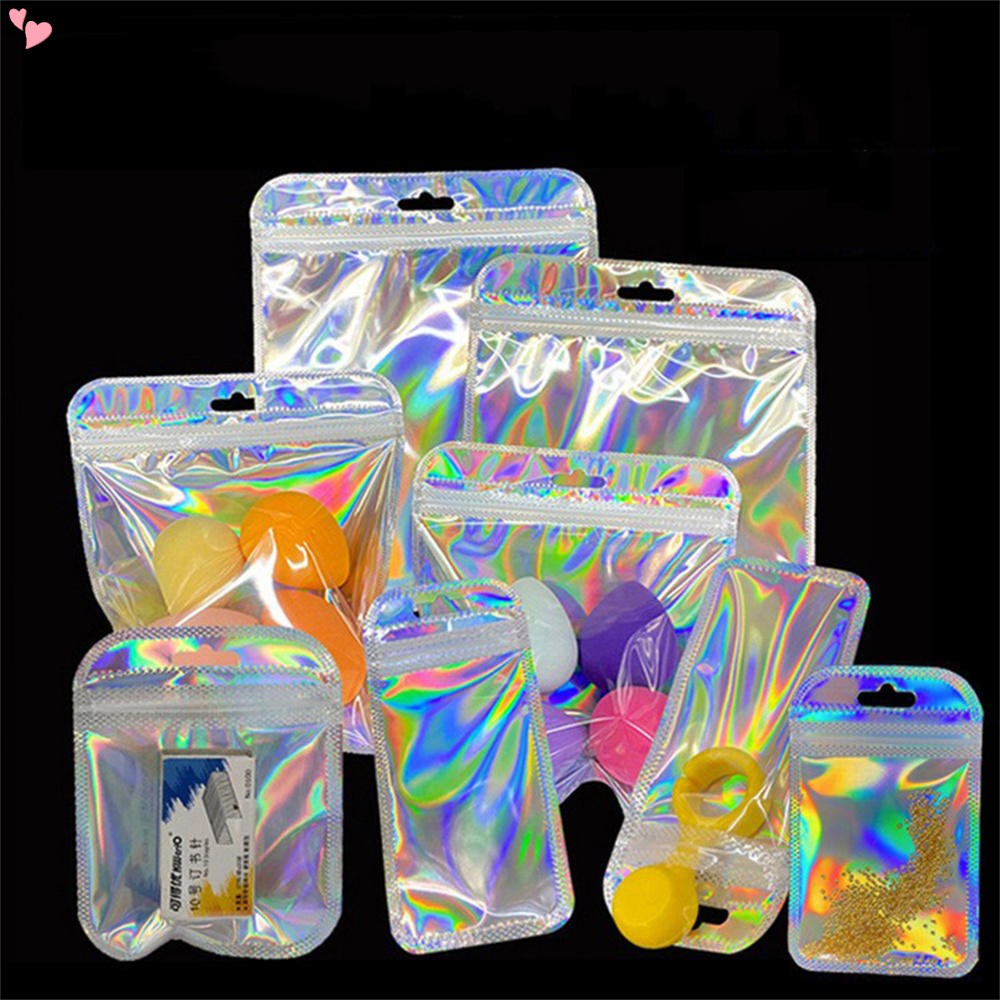 50pcs Iridescent Ziplock Bag Transparent Laser Thicken Plastic Seal ...