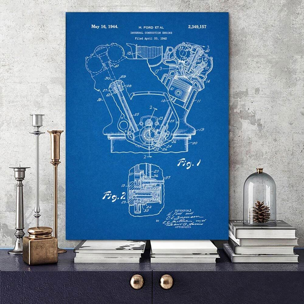 Abstract Canvas Painting Vintage Engine Print Painting Motor Patent Art ...