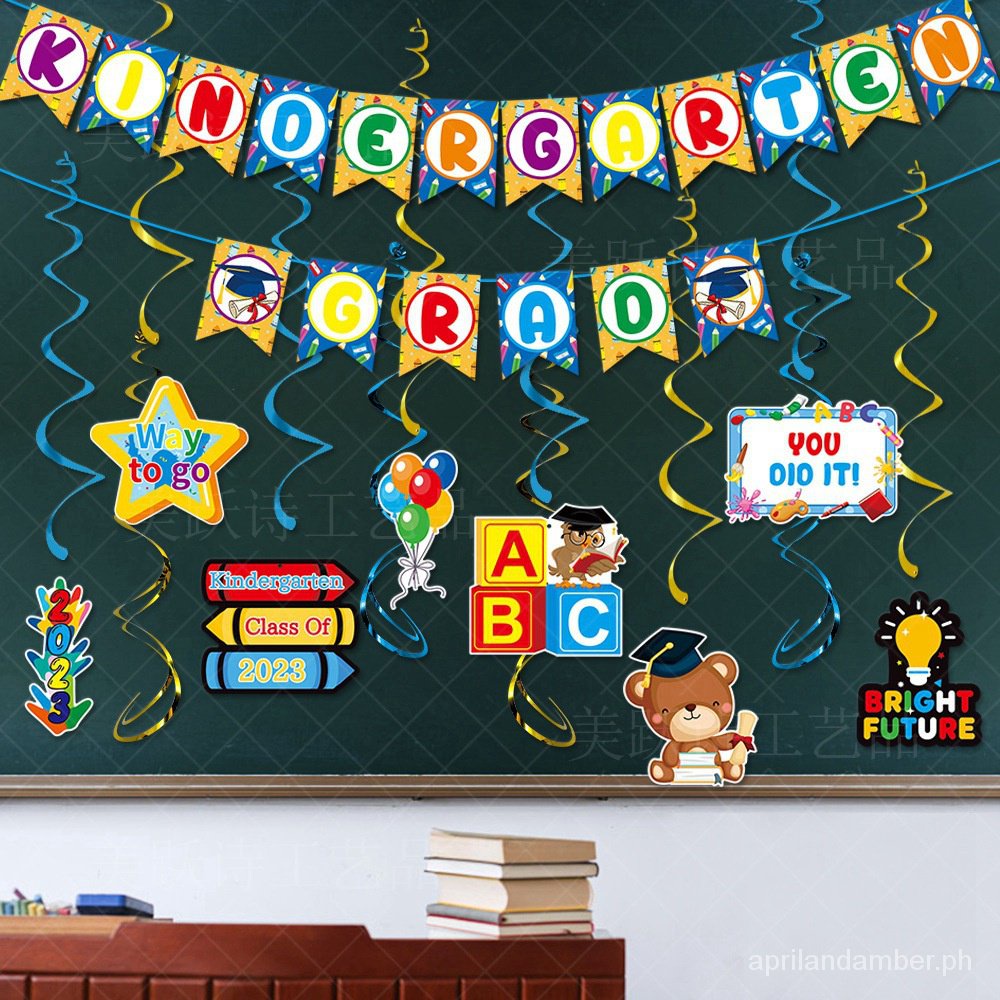 Kindergarten Grads Party Banner Graduation Celebration Spiral Hanging ...