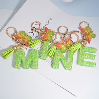 Glitter Green 26 Letter Resin Keychain Fashion Sequin Filled A-Z ...