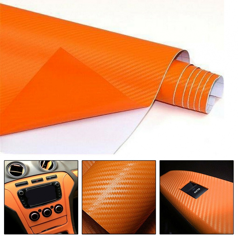 Orange Car Sticker Vinyl Wrap Sticker 50x12Inch Carbon Fiber 100% New ...
