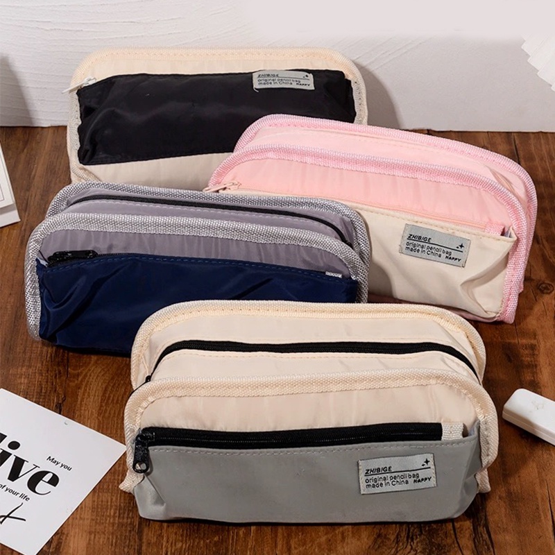 Simple Zipper Pencil Bag Students Large Capacity Canvas Pencil Case ...