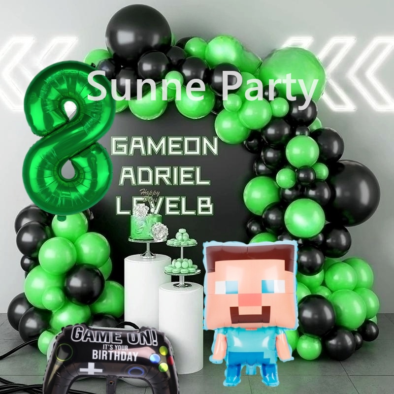 65pcs Minecraft Theme Party Balloons Arch Kits 32inch Black Green ...