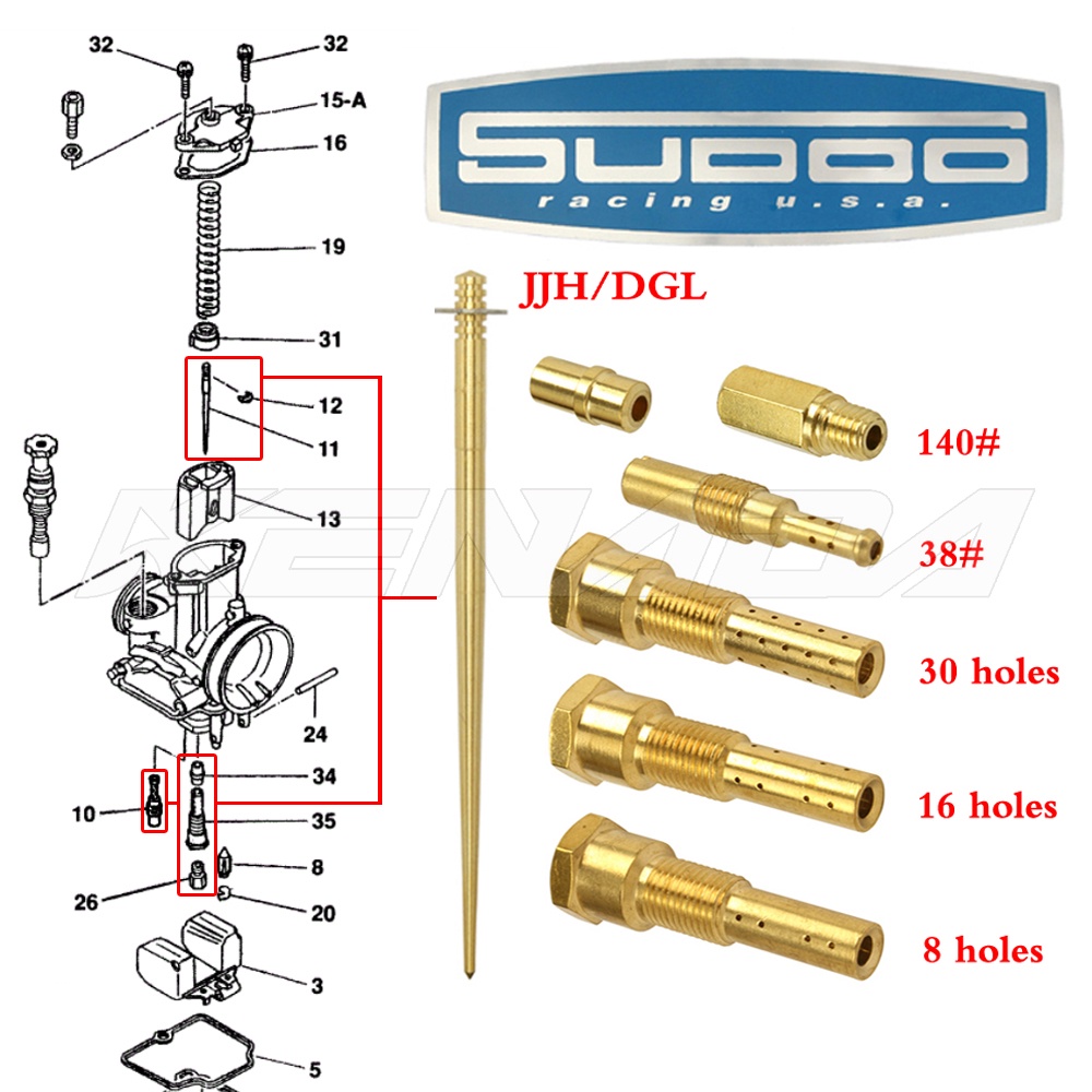 JJH/DGL Pilot Jet Main Jets nozzle and sudco nozzle kit For PWK Keihin ...