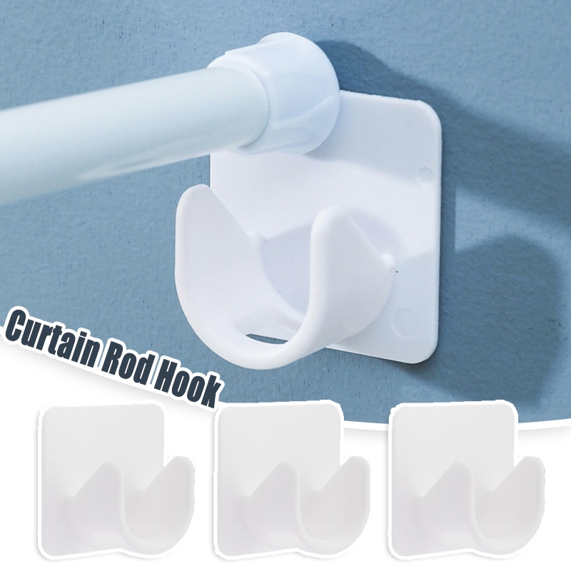 [Hot] 2Pcs Curtain Rod Bracket Self Adhesive Drapery Hooks Holder Nail ...