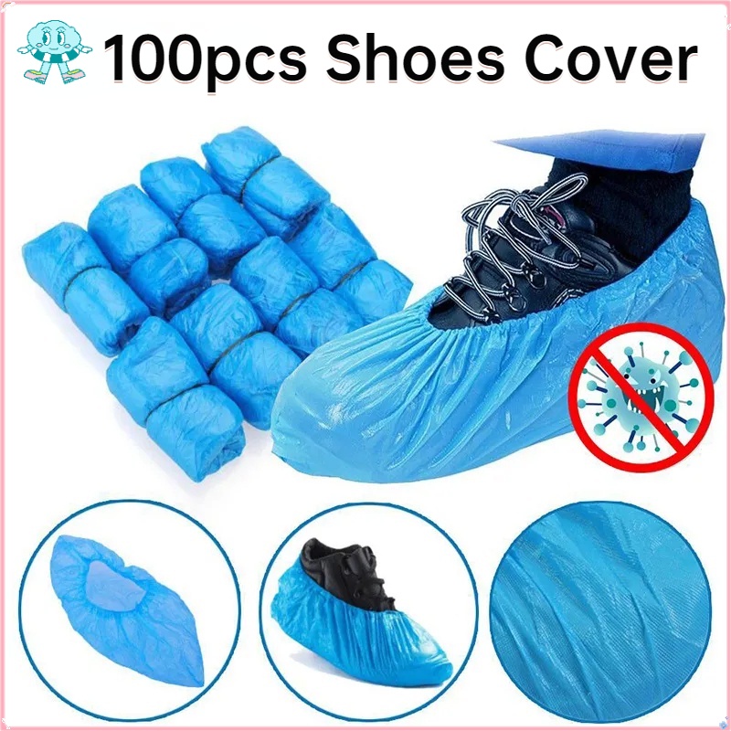 100pcs Disposable Plastic Boot Shoes Cover Water Resistant Cover Indoor  Protect Home Floors Shoe Covers