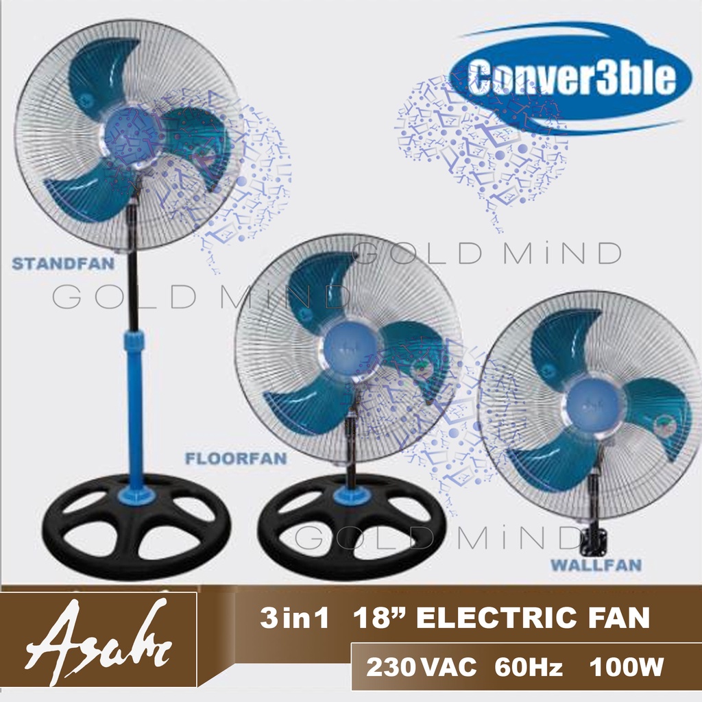 ASAHI Electric Fan Conver3ble Fan 100W Convertible Stand Fan Gold