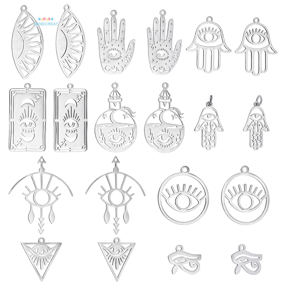 1Box 20Pcs 10 Styles Evil Eye Theme Pendant Stainless Steel Hollow