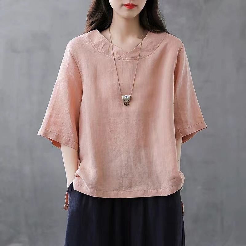 Women's Plus Size Cotton Linen Top Short Sleeve Tshirt Shopee Philippines
