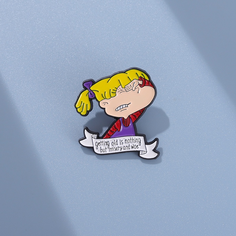 Cartoon Girl Enamel Pins Anime Getting Old Painful Crying Girl Brooch ...