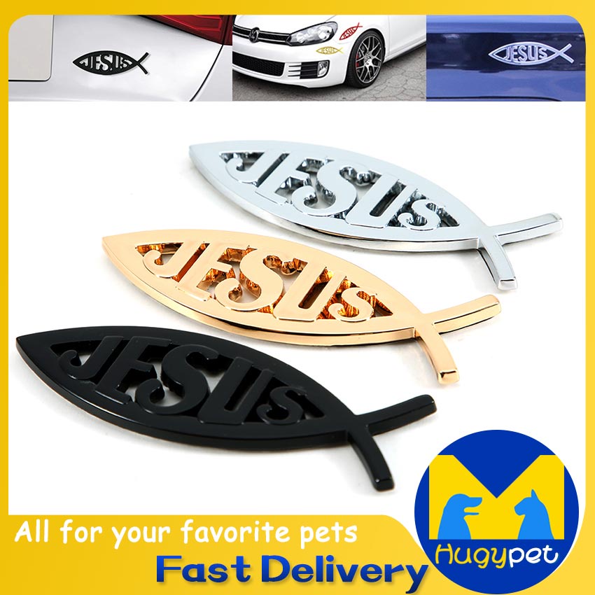 3D Jesus Fish Symbol Metal Car Emblem Badge Car Sticker Decal ...