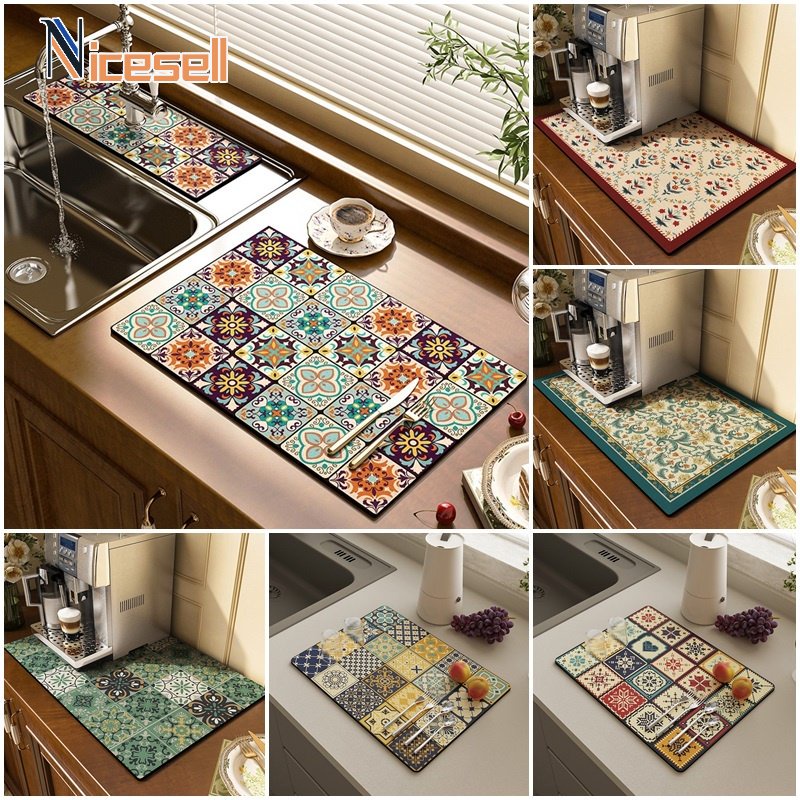 Absorbent Mat Kitchen Water Quick Drying Sink Kitchenware PlaceMat Coffee Pad Puzzle Pattern