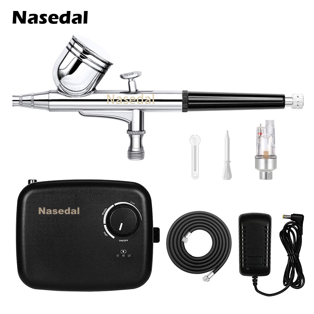 Nasedal Dual Action Airbrush Compressor Kit Battery Powered Rechargeable Air Compressor Auto