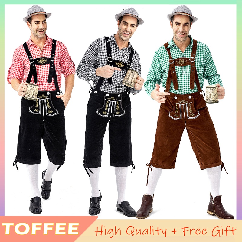 Adult Oktoberfest Costume Mens Plaid Shirt With Suspenders Set