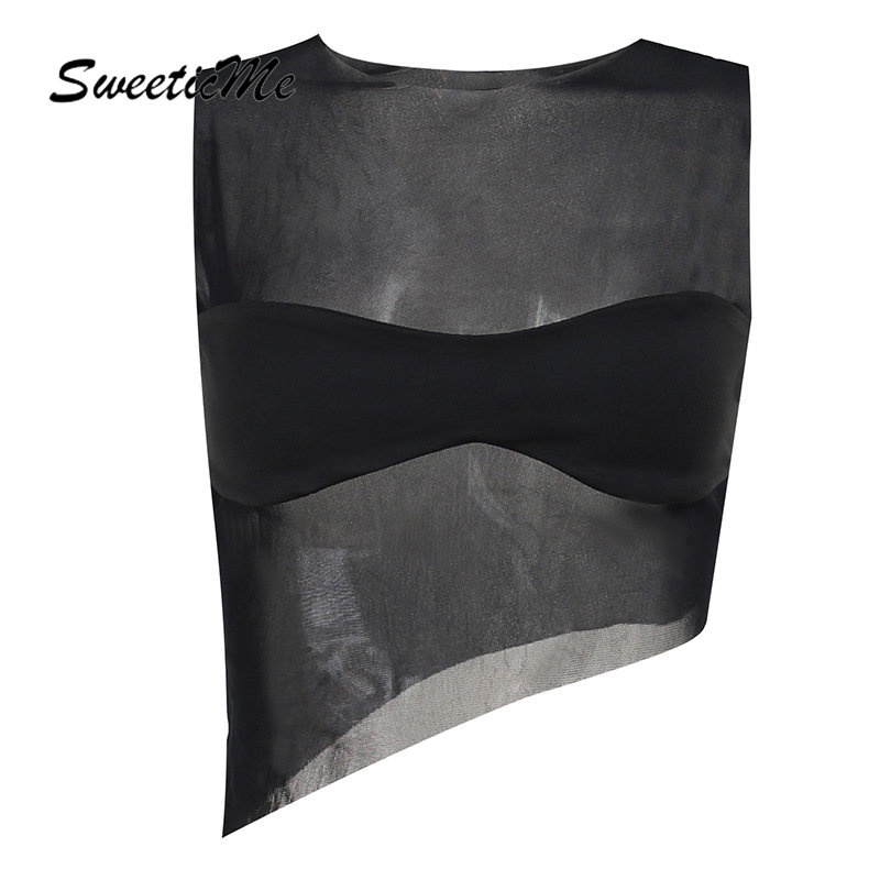 Sweeticme Women S Solid Color Slim Fit Irregular Round Neck Crop Tank Tops Camisole Shopee