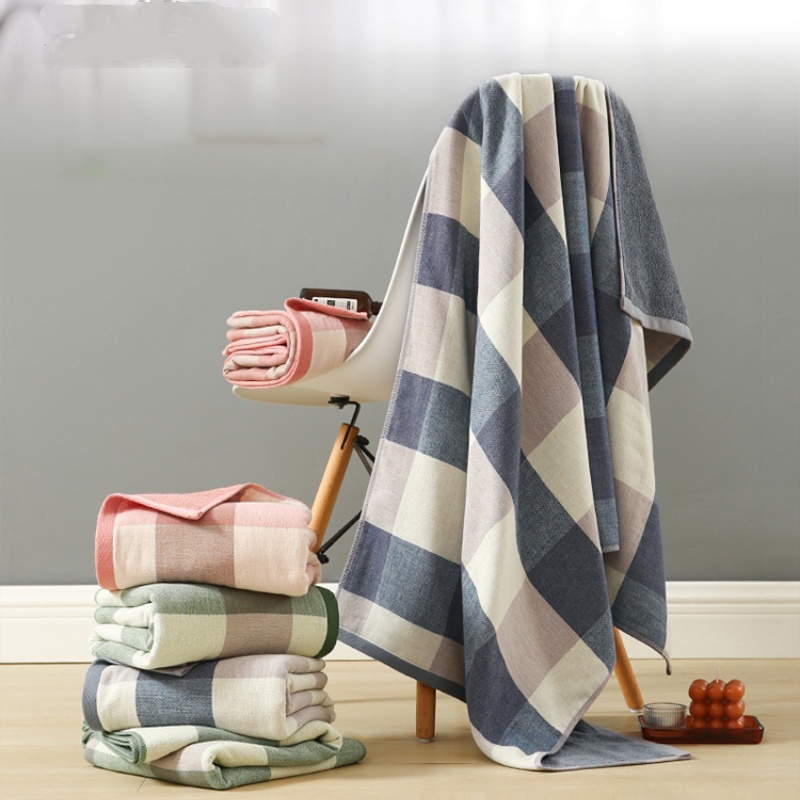 Japanese Minimalist Plaid Gauze Towel, Home Cotton Face Towel Bath Towel Couple Washcloth, Adult
