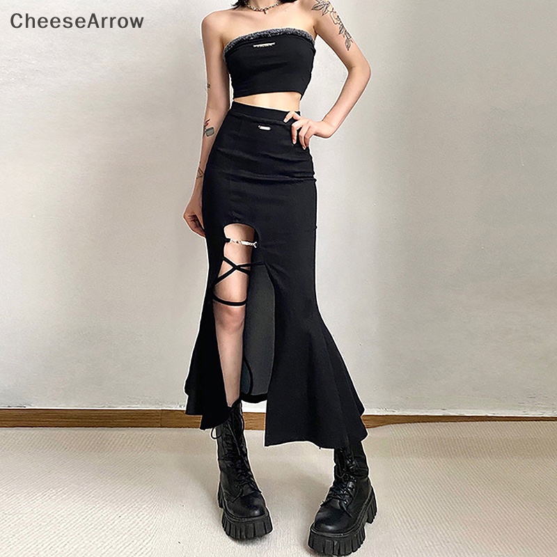 [CHAW] Personalized Lace-Up Skirt With Solid Color Side Split Sexy ...