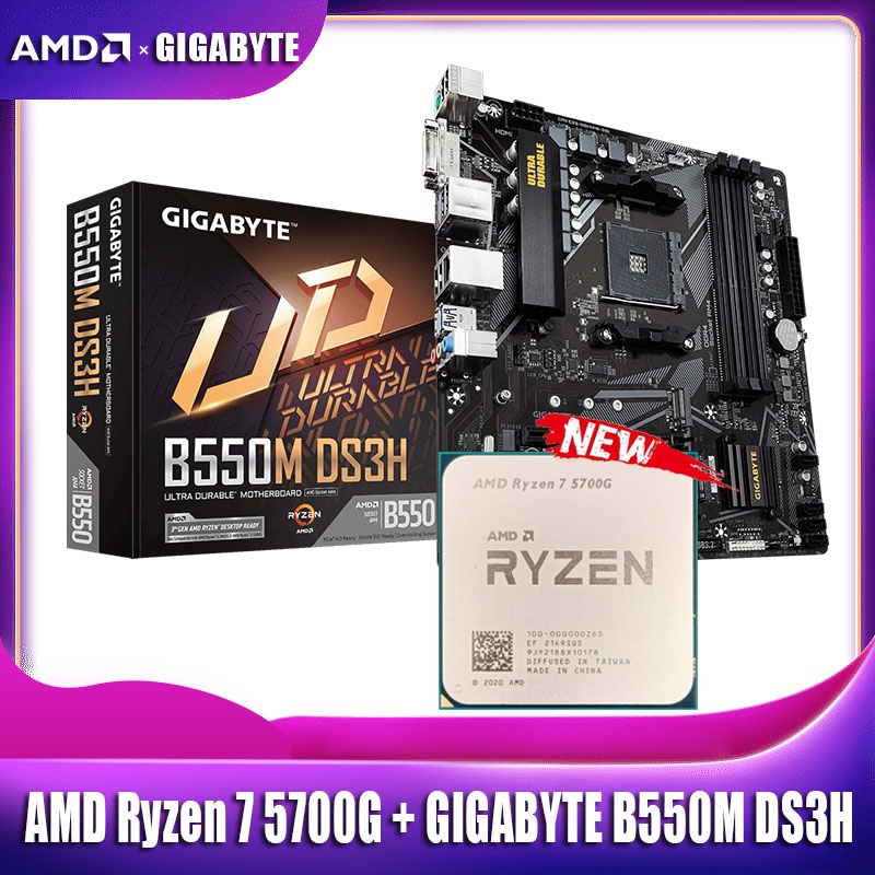 AMD Ryzen 7 5700G R7 5700G CPU + GIGABYTE GA B550M DS3H Motherboard ...