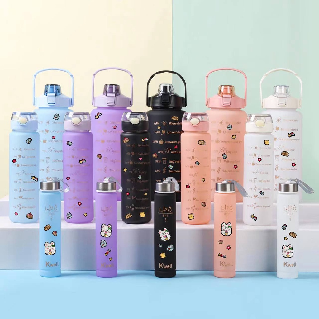 3PCS 2Liter+800ML+300ML PASTEL Motivational Water Bottle with Time ...