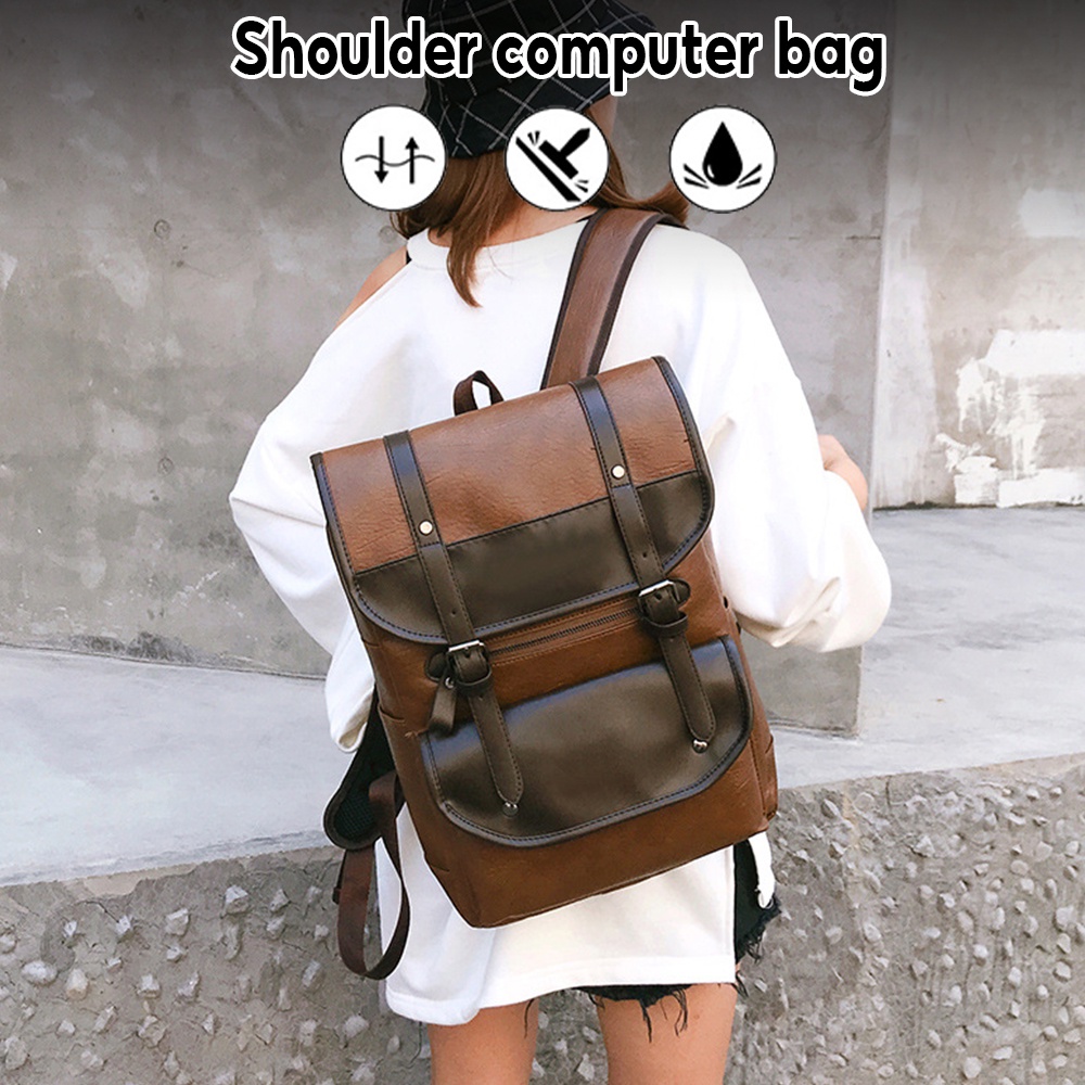 PU Leather Backpack Waterproof Large Capacity Laptop Backpack Business