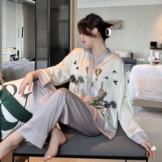 FallSweet Silk Pajamas Set for Women Solid Sleepwear Pyjamas Plus Size V  Neck Nigtwear Sets 5XL