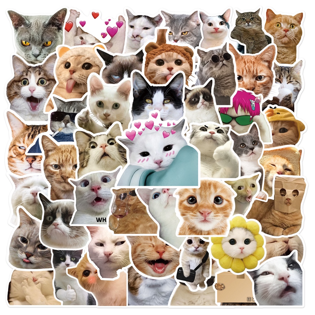 Y&P| Cat Meme Emoji Stickers Set Cartoon Graffiti Waterproof Decals ...