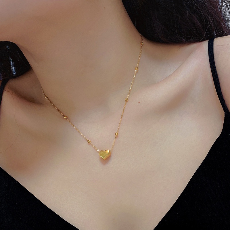 18K Bangkok Gold heart pendant Necklace Earring 2in1 Jewelry Set