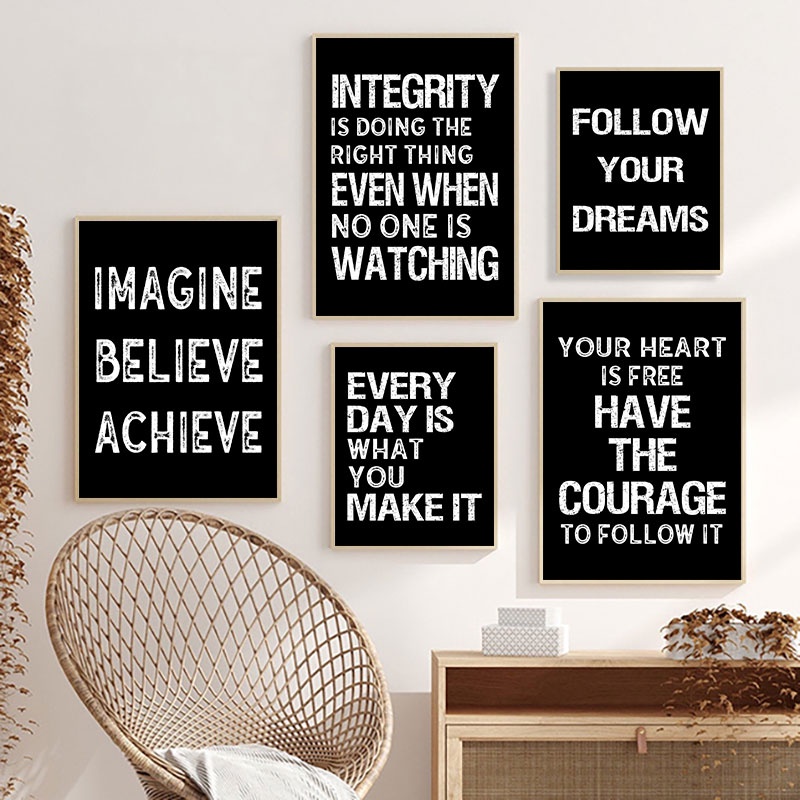 Black Inspirational Quotes Canvas Art Posters Print Nordic Wall ...