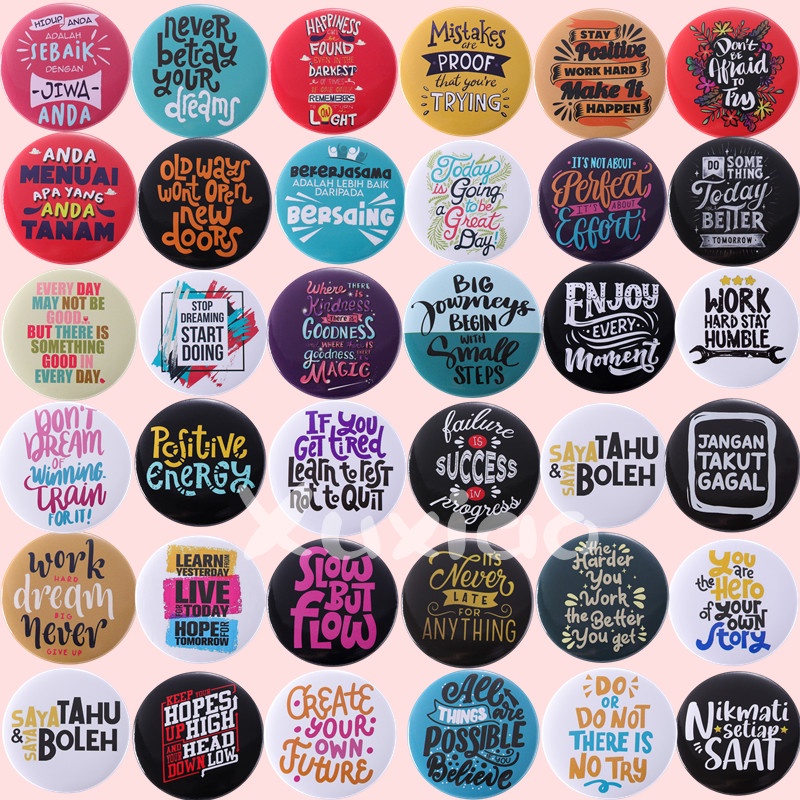 50 Styles of English Text, Tin Lapel Pins Encouragement Words Cheers ...