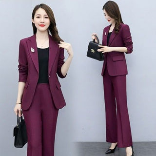 Long Sleeve Womens Suits 2 Piece Set Women Suits for Work Solid  Professional Wedding Pant Suits