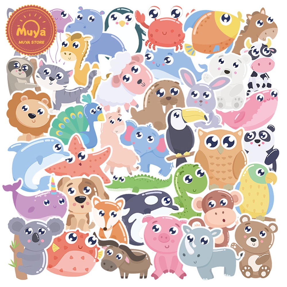 MUYA 50pcs Cute Animal Stickers Waterproof Cartoon Vinyl Stickers for ...