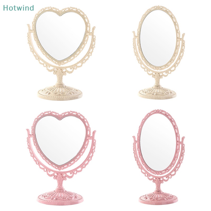 HW Heart Shaped Makeup Mirror Vintage Rotatable Plastic Makeup Dresser