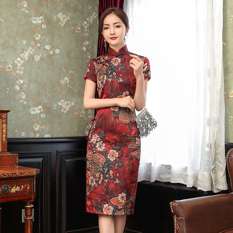 Women Spring Summer Cheongsam Silk Plus Size Slim Lining Dress Qipao Custome Chinese Traditional Female Dresses Shopee Philippines