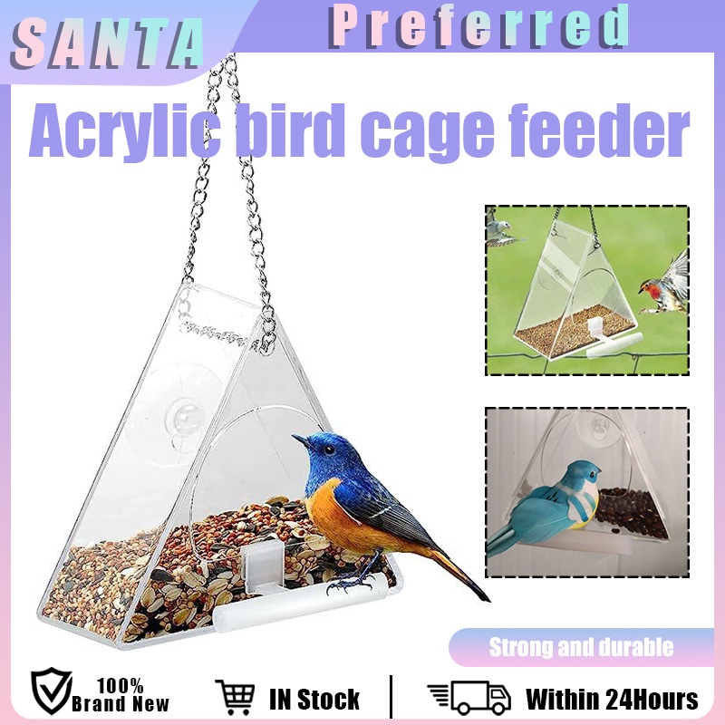 Acrylic Birds Feeder Hanging Outdoor Window Transparent Birds Food 