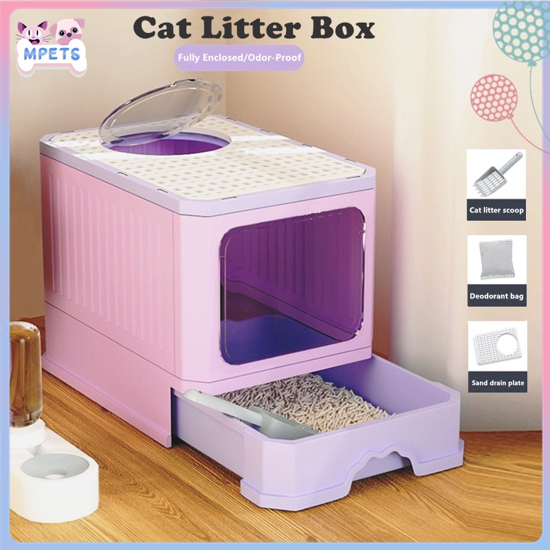 Pet Cat Litter Box Extra Large Capacity Foldable SemiEnclosed Cat