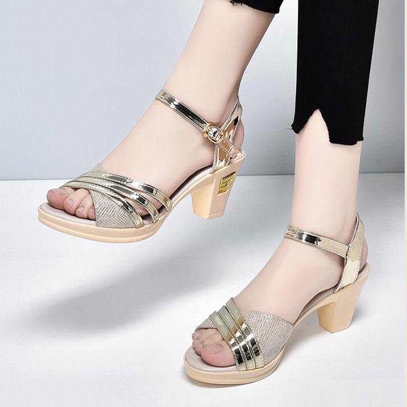 Korean sandals Women Pointed Block Thick Heels Sandals | Shopee Philippines
