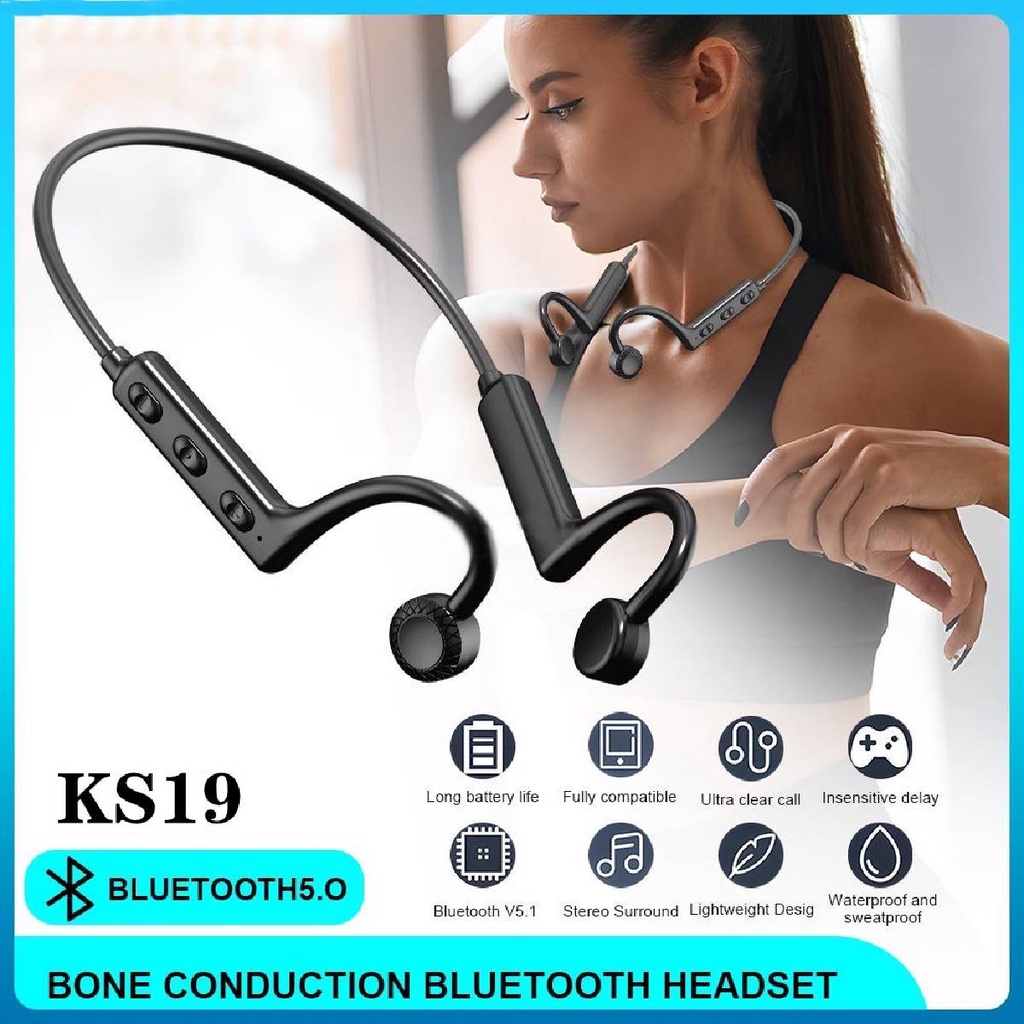KS19 Bone Conduction Bluetooth 5.1 Headset Wireless Neckband Earphone Waterproof Sports