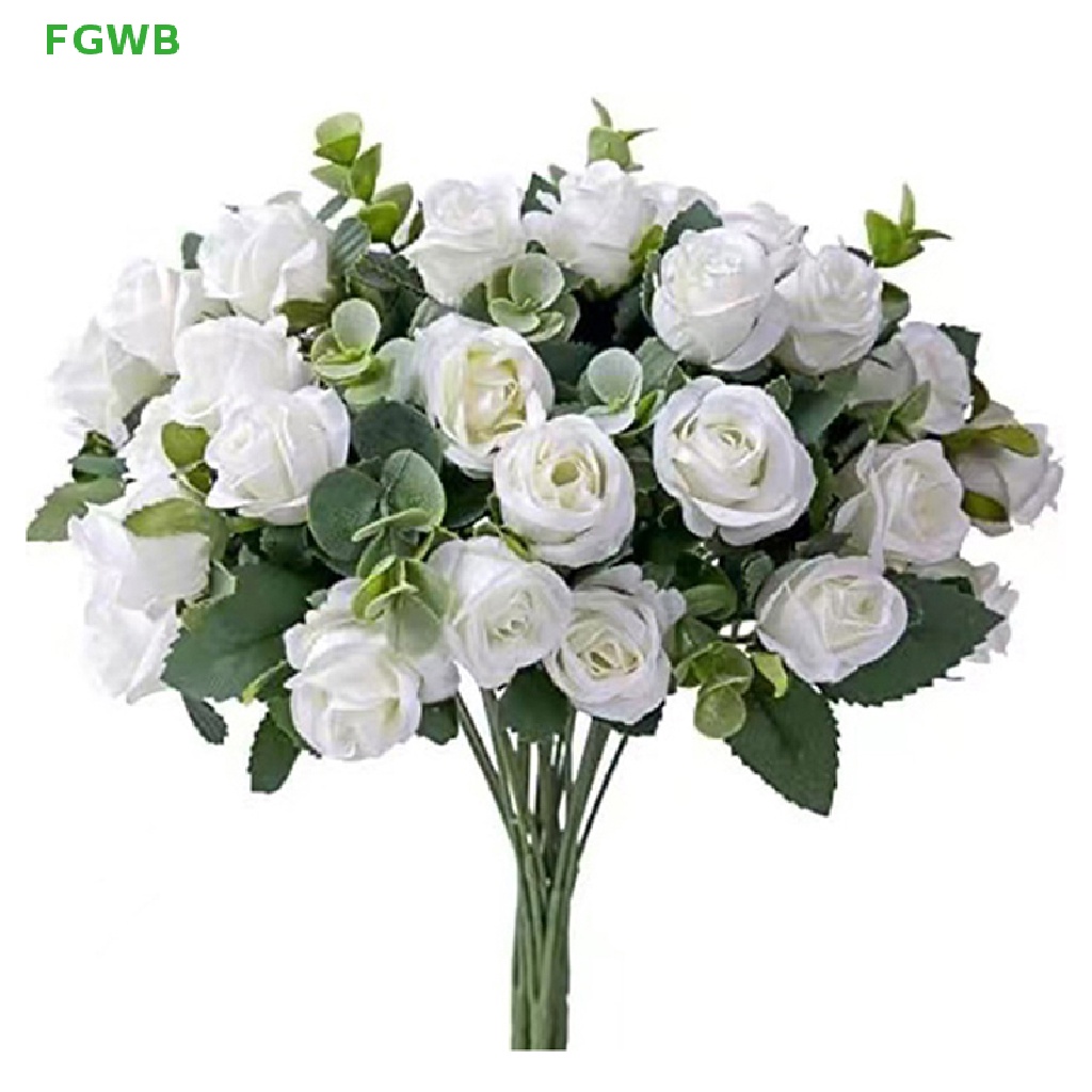 FGWB Artificial Flower Silk Rose white Eucalyptus leaves Peony Bouquet