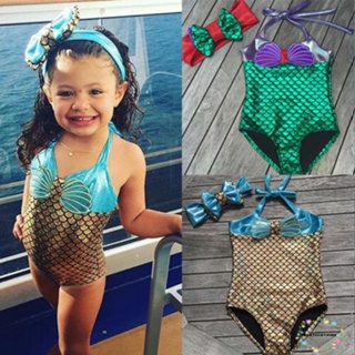 Kids One Piece Swimsuit Mermaid Scale Pattern Swimwear Child Girls Bathing  Suit