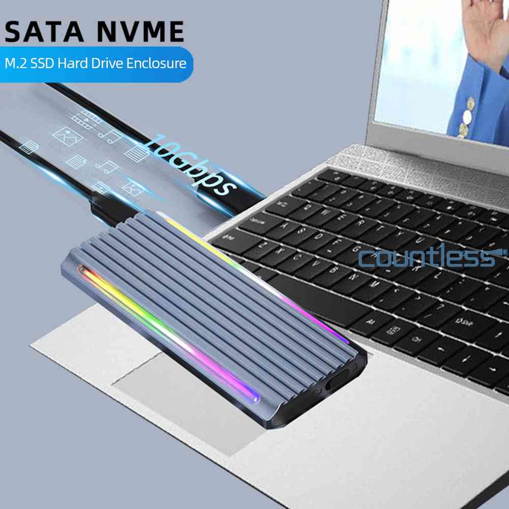 M.2 NVME SATA External SSD Adapter RGB SSD Enclosure for 2280/2260/2242 ...