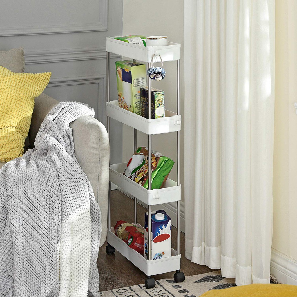 4 Layer Moving Rack Kitchen Storage Shelf Wall Cabinets Home Bedroom ...